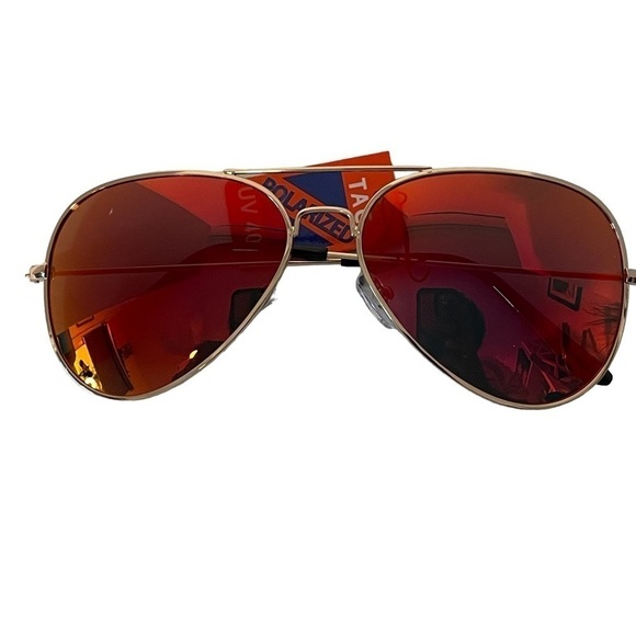 Aviator Sunglases Gold Frame w/Red Mirrored Lens Polarized UV Protected 400